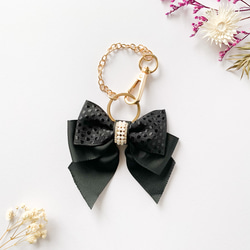 ハートチャームとサテンリボンのバッグチャーム/ピンク/609-3