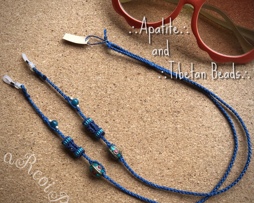 天然石【アパタイト+チベタンビーズ】 マクラメメガネストラップ  