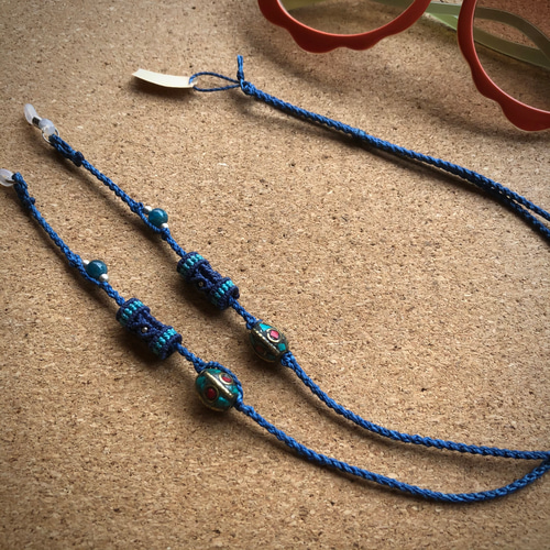 天然石【アパタイト+チベタンビーズ】 マクラメメガネストラップ  