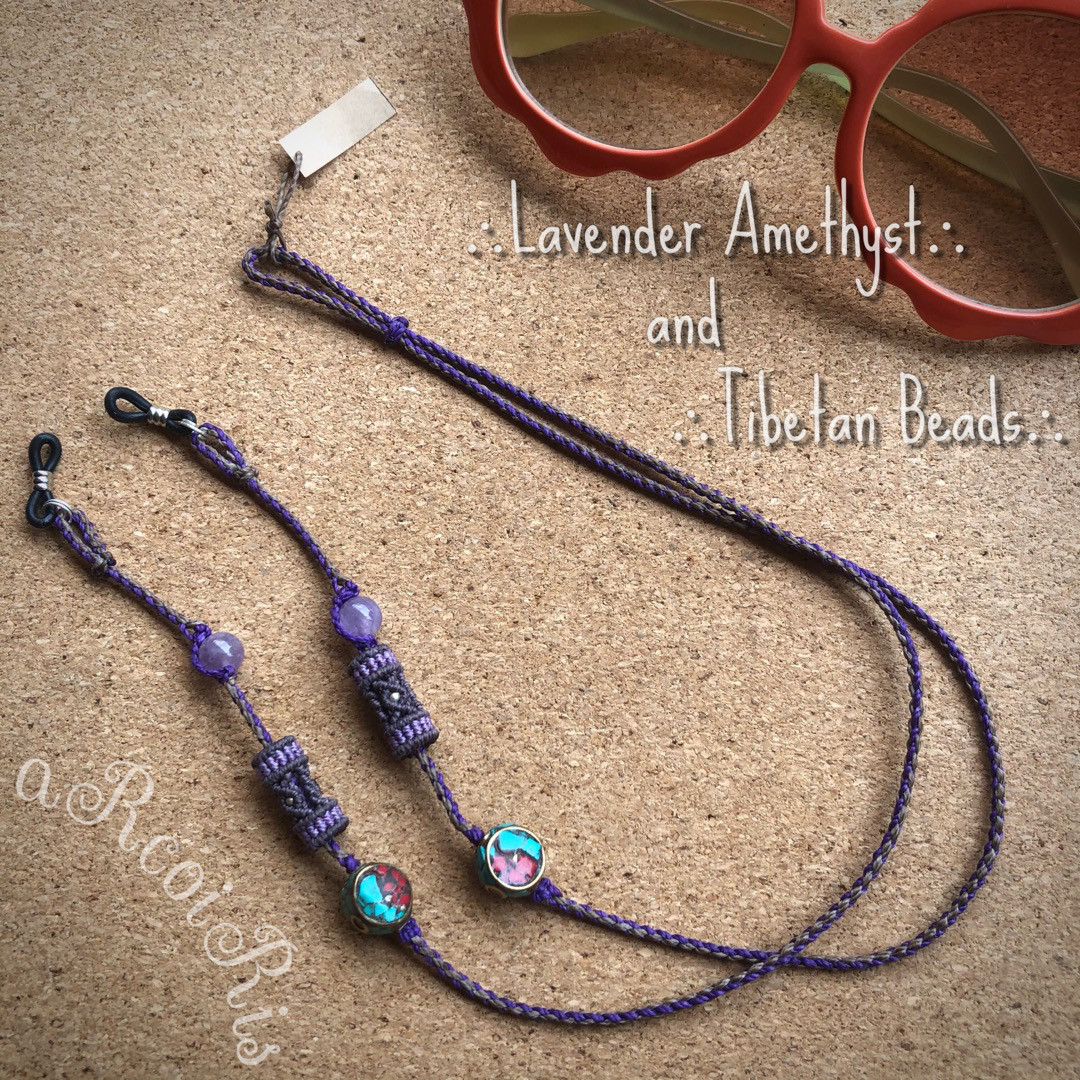 天然石【ラベンダーアメジスト+チベタンビーズ】 マクラメメガネ  