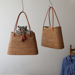 牛革カゴバッグ　スエード巾着付き 牛革カゴバッグ スエード巾着付き 牛革カゴバッグ スエード巾着