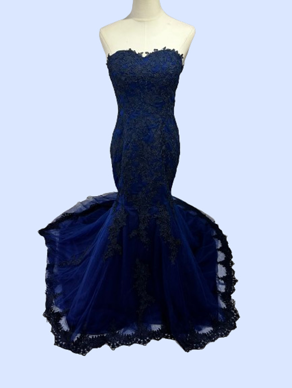 ネイビーブルー 刺繍入り マーメイドラインドレス 【公式通販】