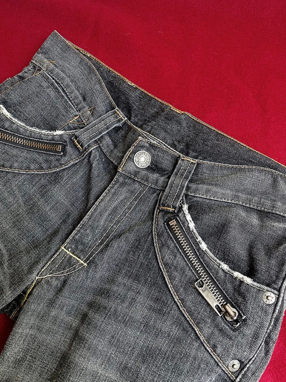 levis / 507 W30 灰黑拉鍊 男丹寧牛仔短褲 古著自改古著 vintage 第3張的照片