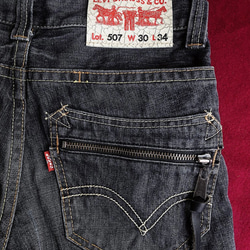 levis / 507 W30 灰黑拉鍊 男丹寧牛仔短褲 古著自改古著 vintage 第8張的照片