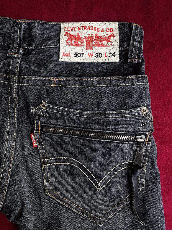 levis / 507 W30 灰黑拉鍊 男丹寧牛仔短褲 古著自改古著 vintage 第8張的照片