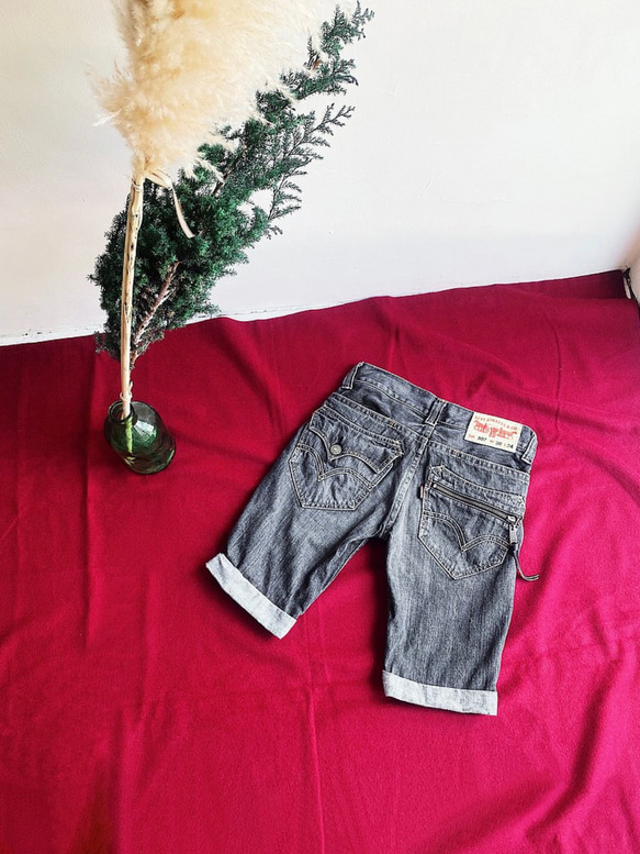 levis / 507 W30 灰黑拉鍊 男丹寧牛仔短褲 古著自改古著 vintage 第2張的照片