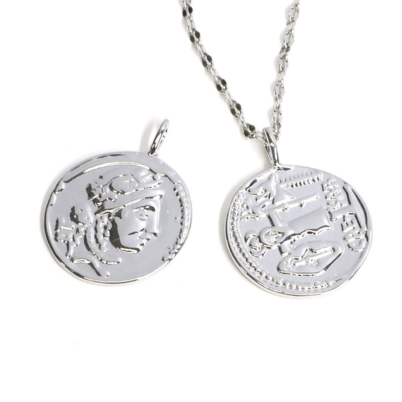 全新【1 件】約 19 毫米 Vintage Medallion 光澤銀吊飾 NF 羅馬皇帝凱撒 第1張的照片