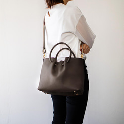 2way Bag 高品質真皮單肩包帶袋成人優雅 [米色] 第6張的照片