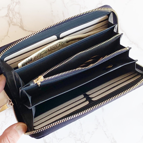 日本製 クロコダイル マット仕上げ ネイビー 上質 長財布 ロング