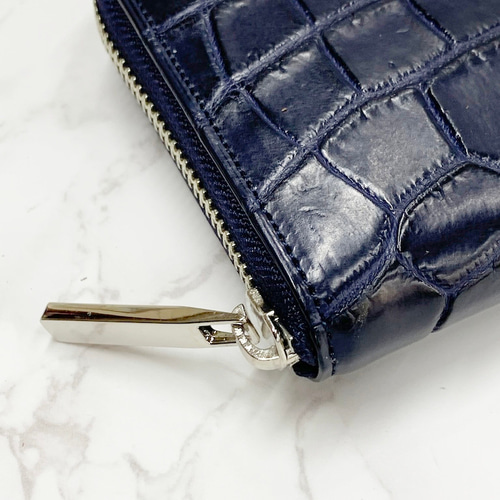 日本製 クロコダイル マット仕上げ ネイビー 上質 長財布 ロング