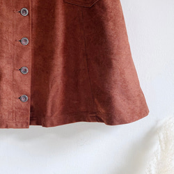 磚紅昏日午茶時光排釦 A字裙擺古董古著麂 皮絨下身裙 skirt vintage 第3張的照片