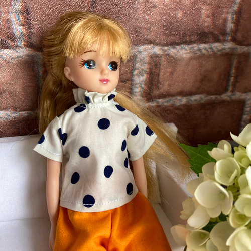 024 リカちゃん ブライス ハンドメイド ドット レース フリルブラウス
