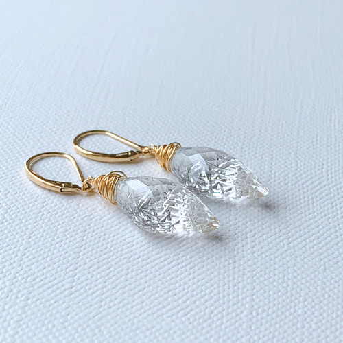 NO.67 ロッククリスタル・切子風バックカービングピアス ピアス 