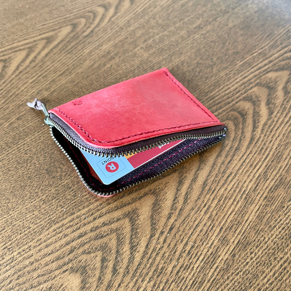 ロロマレザーのコインケース　ポーチ　カードケース　パスケース　赤 8枚目の画像