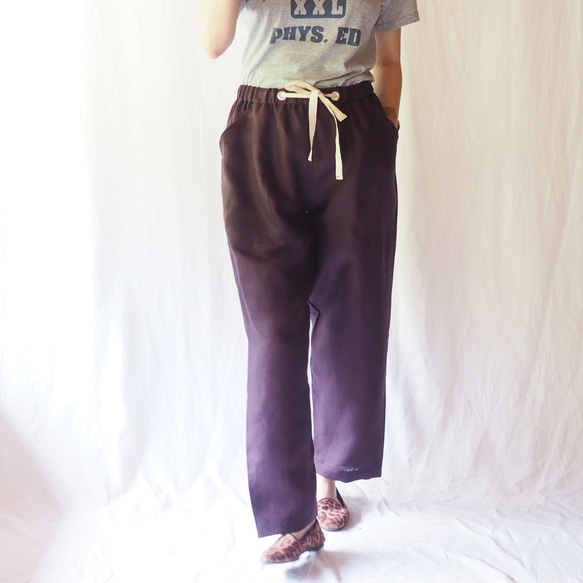 亞麻紫領休閒褲 第10張的照片