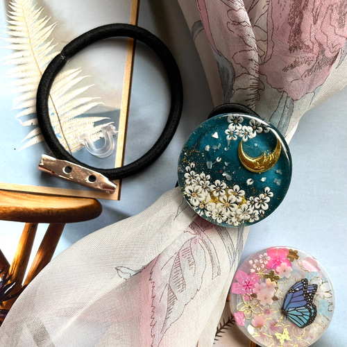 レジンヘアゴム ポニーフック❁⃘*.゜✧*。大人上品 秋桜⟡.⑤a（受注  