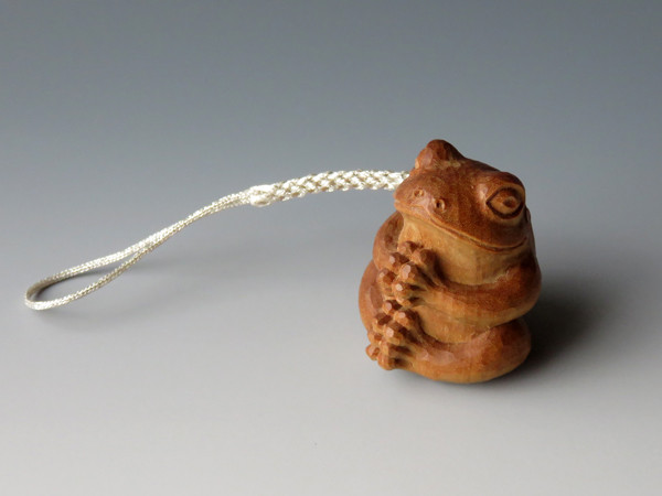 木製 相撲 蛙力士 横綱 友一銘 彫刻 木彫 根付