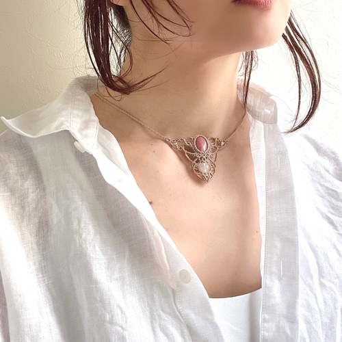 最新作の 友愛の石♪ ネックレス ロードナイトの天然石マクラメネックレス ネックレス・ペンダント