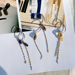 14kgf カイヤナイト(square) ×ホワイトムーンストーン 3連ピアス