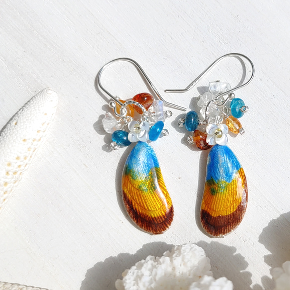 ❁Sunset shell earrings silver925❁ヴィンテージのシェル 4枚目の画像