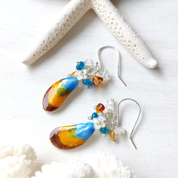 ❁Sunset shell earrings silver925❁ヴィンテージのシェル 2枚目の画像