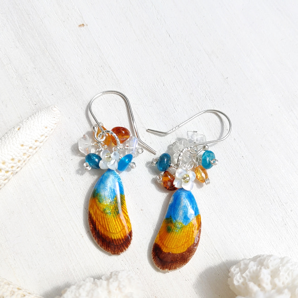 ❁Sunset shell earrings silver925❁ヴィンテージのシェル 5枚目の画像