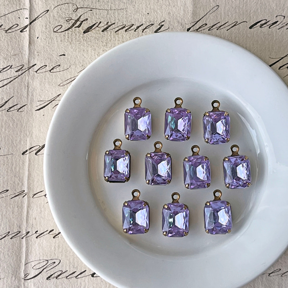 Glass Pendants Octagon 約14mm×8mm [PDT-749]＊2個＊Vintage＊ 9枚目の画像