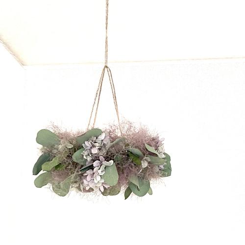 ユーカリポポラスと紫陽花のフライングリース/ドライフラワー