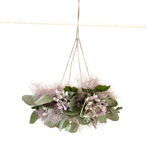 ユーカリポポラスと紫陽花のフライングリース/ドライフラワー