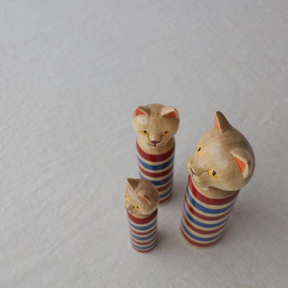 ⁑母の日ＳＡＬＥ　猫一家３匹セット　創作こけし　縞シマ模様　猫家族インテリア縁起物 ネコねこ猫X52A 7枚目の画像
