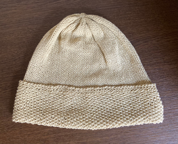 手編み　たっぷりコットンリネン帽子　サマーニット 7枚目の画像