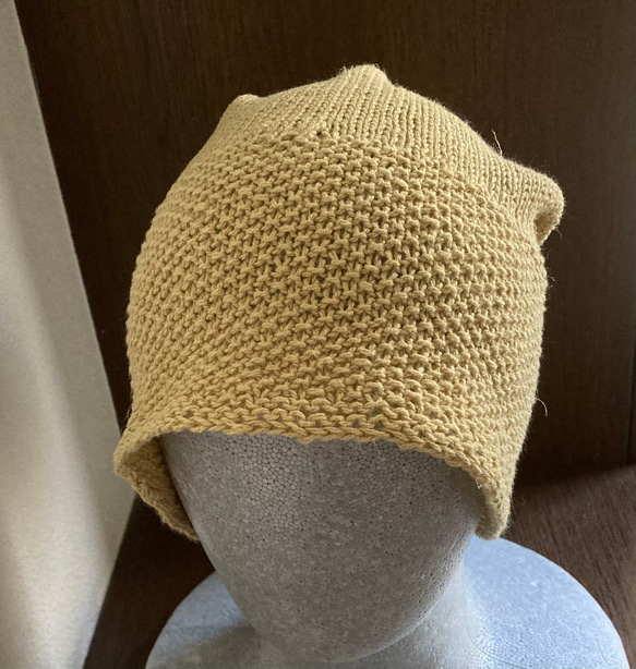 手編み　たっぷりコットンリネン帽子　サマーニット 2枚目の画像