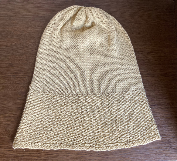 手編み　たっぷりコットンリネン帽子　サマーニット 6枚目の画像
