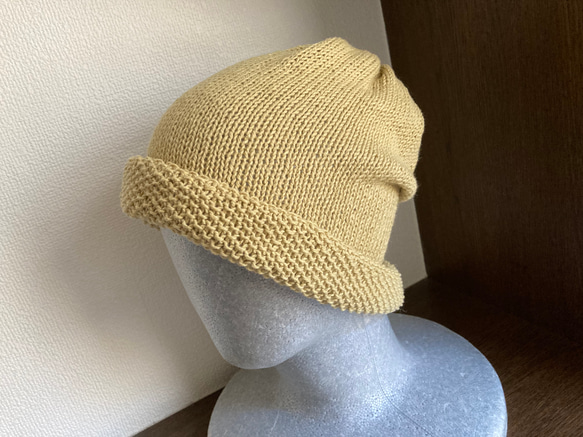 手編み　たっぷりコットンリネン帽子　サマーニット 4枚目の画像