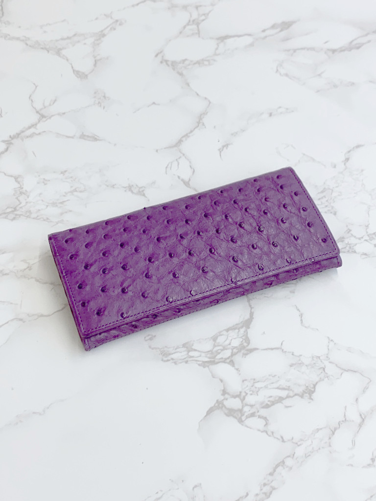 日本製　上質　クライン・カルー　オーストリッチ　ロングウォレット　長財布　無双　紫陽花色　エキゾチックレザー