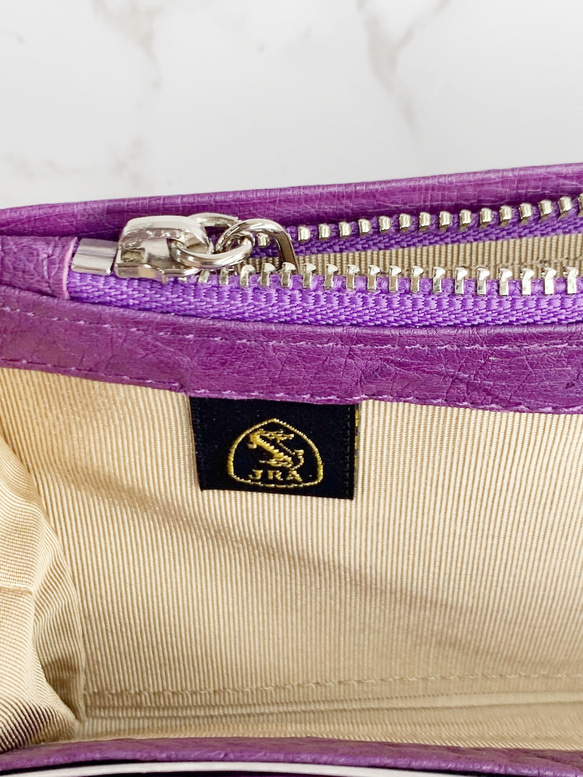 日本製　上質　クライン・カルー　オーストリッチ　ロングウォレット　長財布　無双　紫陽花色 8枚目の画像