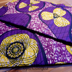 アフリカ布　アフリカンプリント　生地　ハギレ　1m 紫　花柄　うずまき柄　黄色 3枚目の画像