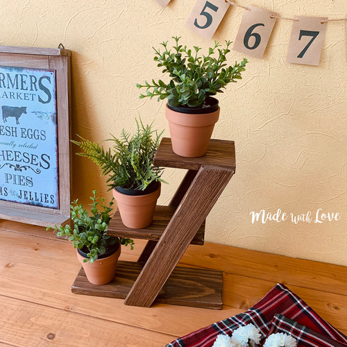 3段【木製/植木鉢スタンド】花台/盆栽棚/フラワースタンド/多肉植物