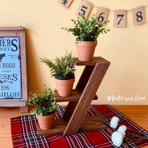 3段【木製/植木鉢スタンド】花台/盆栽棚/フラワースタンド/多肉植物
