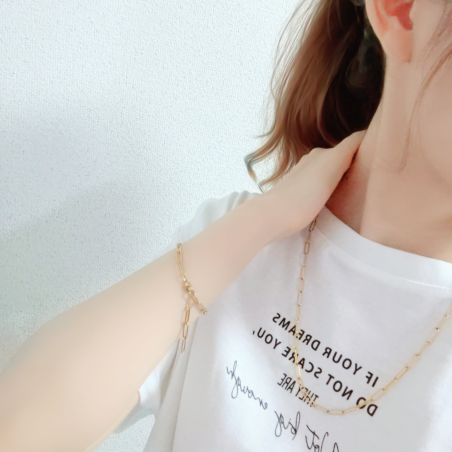 ２点セット　ゴールドチェーン ブレスレット ＆ ネックレス　サージカルステンレス　つけっぱなしOK　金属アレルギー対応