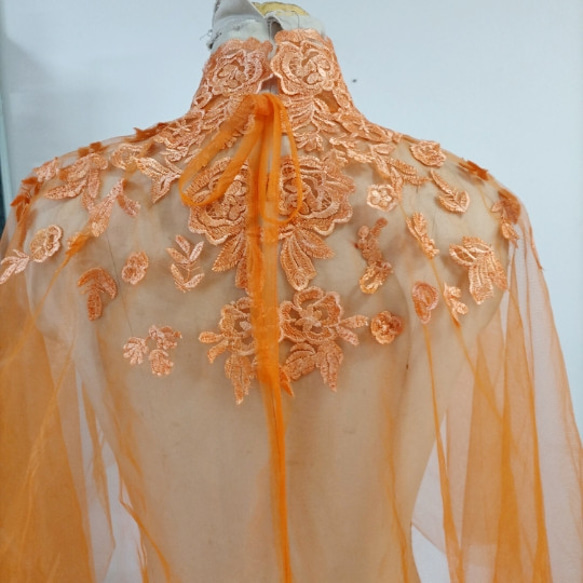 優雅的橙色上衣 Cape Bolero 婚紗 綻放透明花朵蕾絲 第5張的照片