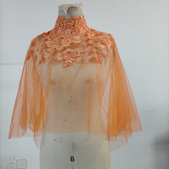 優雅的橙色上衣 Cape Bolero 婚紗 綻放透明花朵蕾絲 第1張的照片