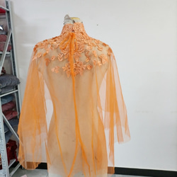 優雅的橙色上衣 Cape Bolero 婚紗 綻放透明花朵蕾絲 第3張的照片