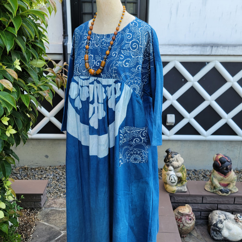 着物リメイク 古布 手作り 油単 型染め ワンピース ワンピース