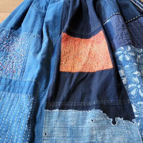 着物リメイク 古布 手作り BORO 型染め かすり 藍無地 パッチ 刺し子