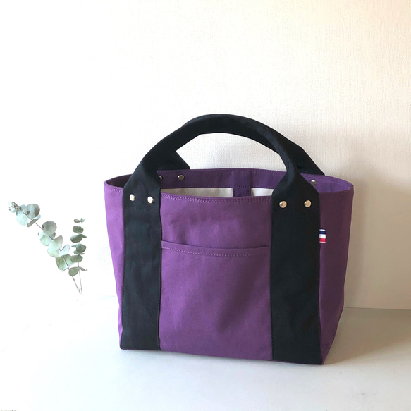 M•おしゃれさんのトートバッグ【浜松産帆布】ヴィンテージ加工〈パープル×クロ〉 1枚目の画像