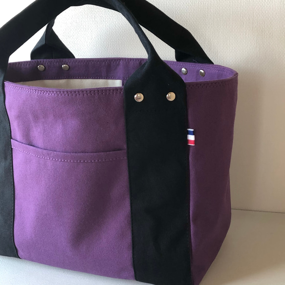 M•おしゃれさんのトートバッグ【浜松産帆布】ヴィンテージ加工〈パープル×クロ〉 2枚目の画像