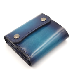 三つ折りミニウォレット ミニ財布 ターコイズブルー×ディープブルー グラデーションカラー 7枚目の画像