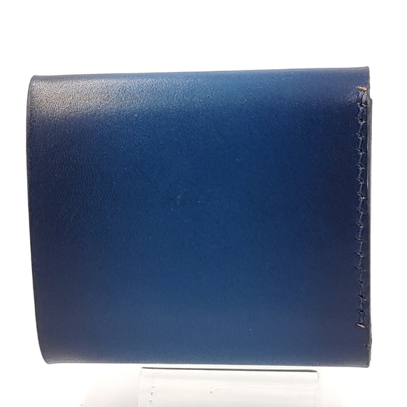 手縫い仕立て 三つ折りミニウォレット ミニ財布 ブルー×ディープブルー グラデーションカラー 4枚目の画像