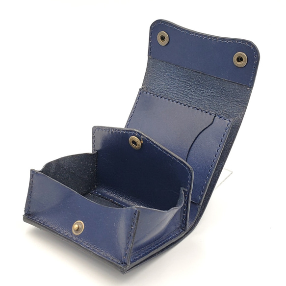 手縫い仕立て 三つ折りミニウォレット ミニ財布 ブルー×ディープブルー グラデーションカラー 6枚目の画像